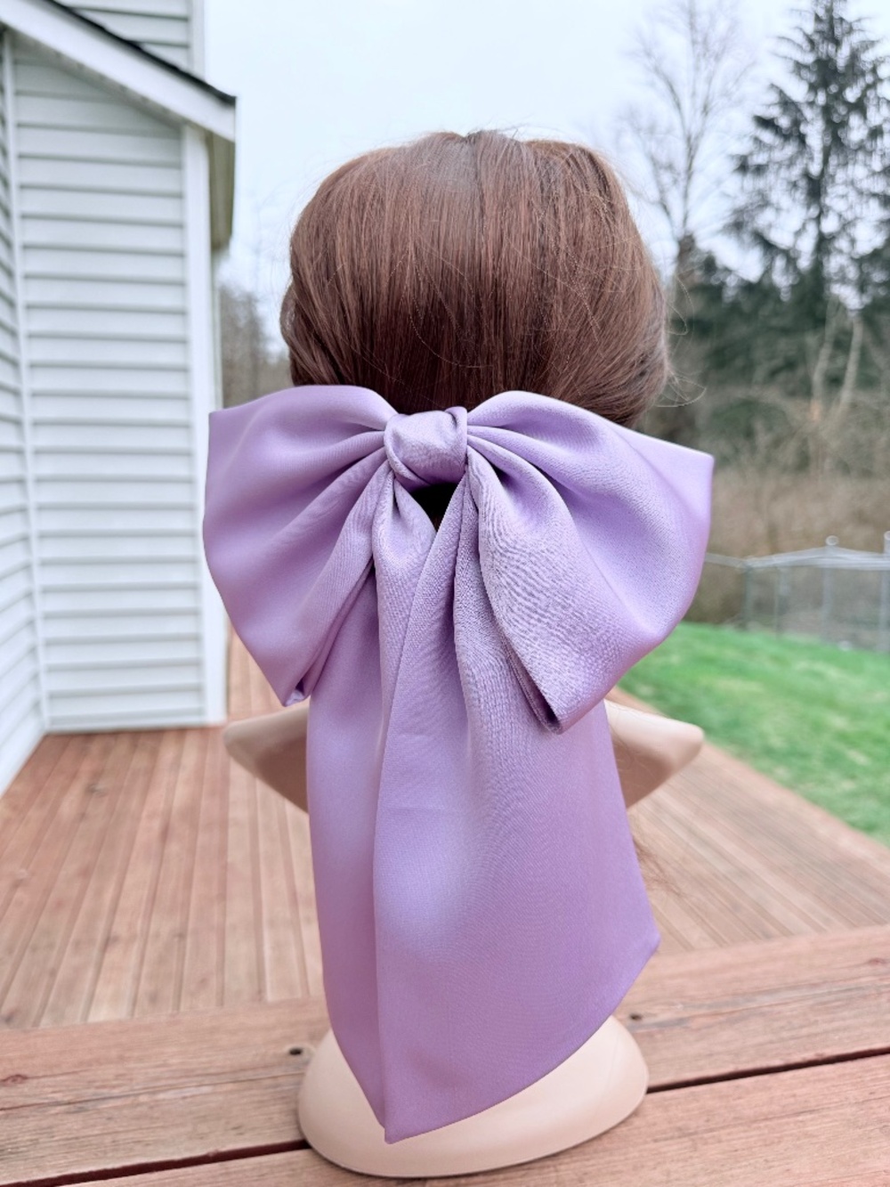 Silk satin violet oversized hair bow for women